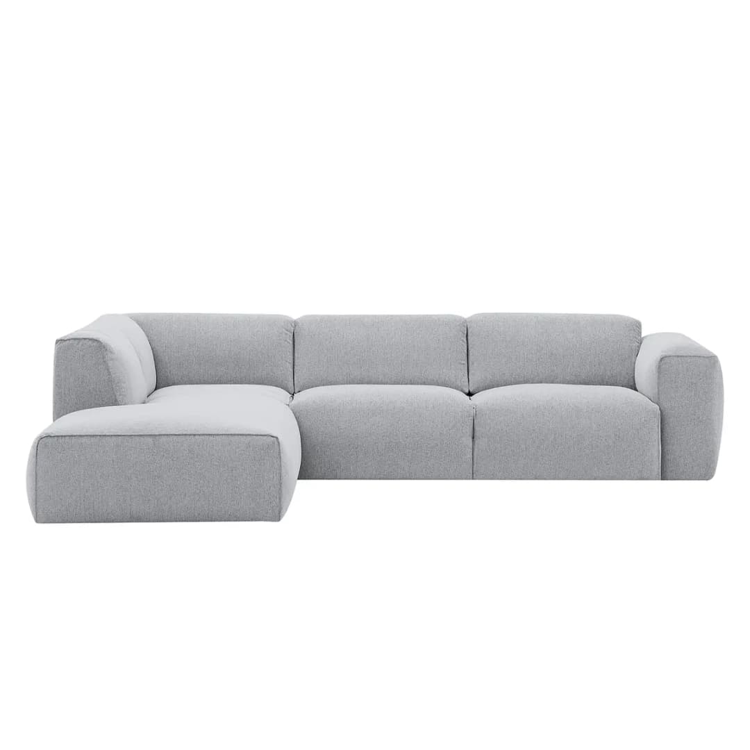 home24 Ecksofa 3-Sitzer mit Recamiere Grau Webstoff Saia | Grau