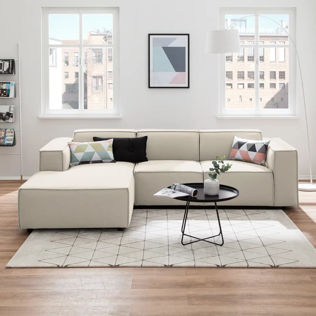 Ecksofa mit Longchair Osta | Beige