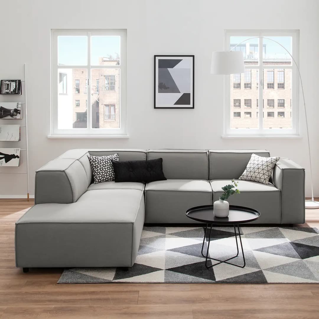Ecksofa mit Ottomane Grau/Graubraun Webstoff Osta | Braun