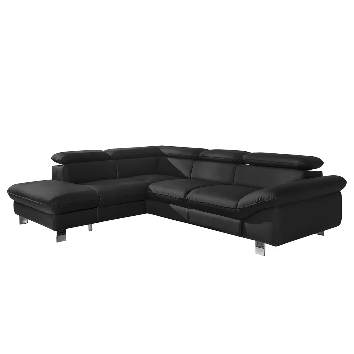 Ecksofa Echtleder mit Ottomane | Schwarz