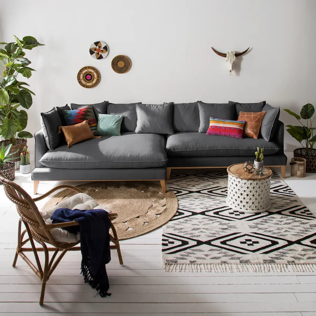 Ecksofa XL Webstoff Grau Stoff Moretey | Grau