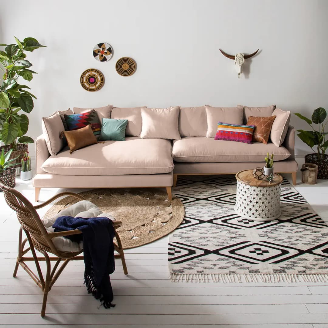 Ecksofa XL Webstoff Pink Stoff Moretey | Rosa
