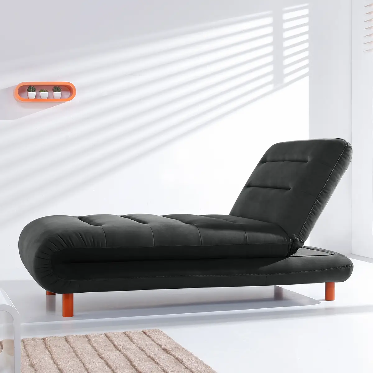 Chaiselongue Webstoff Schwarz | Schwarz