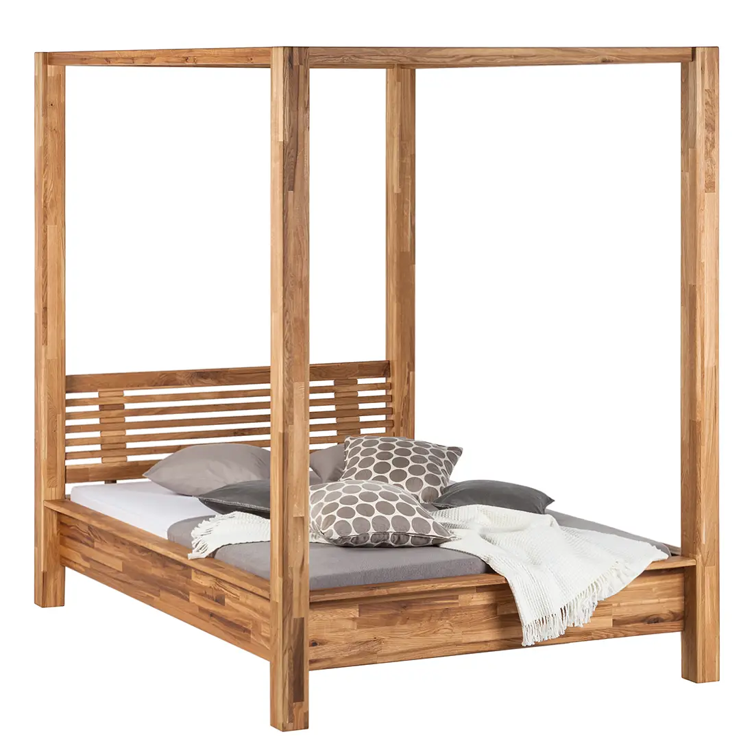 Himmelbett 180 x 200cm Massivholz Eiche, geölt | Braun