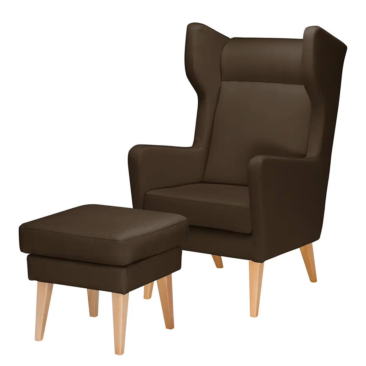 Ohrensessel Strukturstoff Braun mit Hocker | Braun