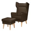 Ohrensessel Strukturstoff Braun mit Hocker | Braun