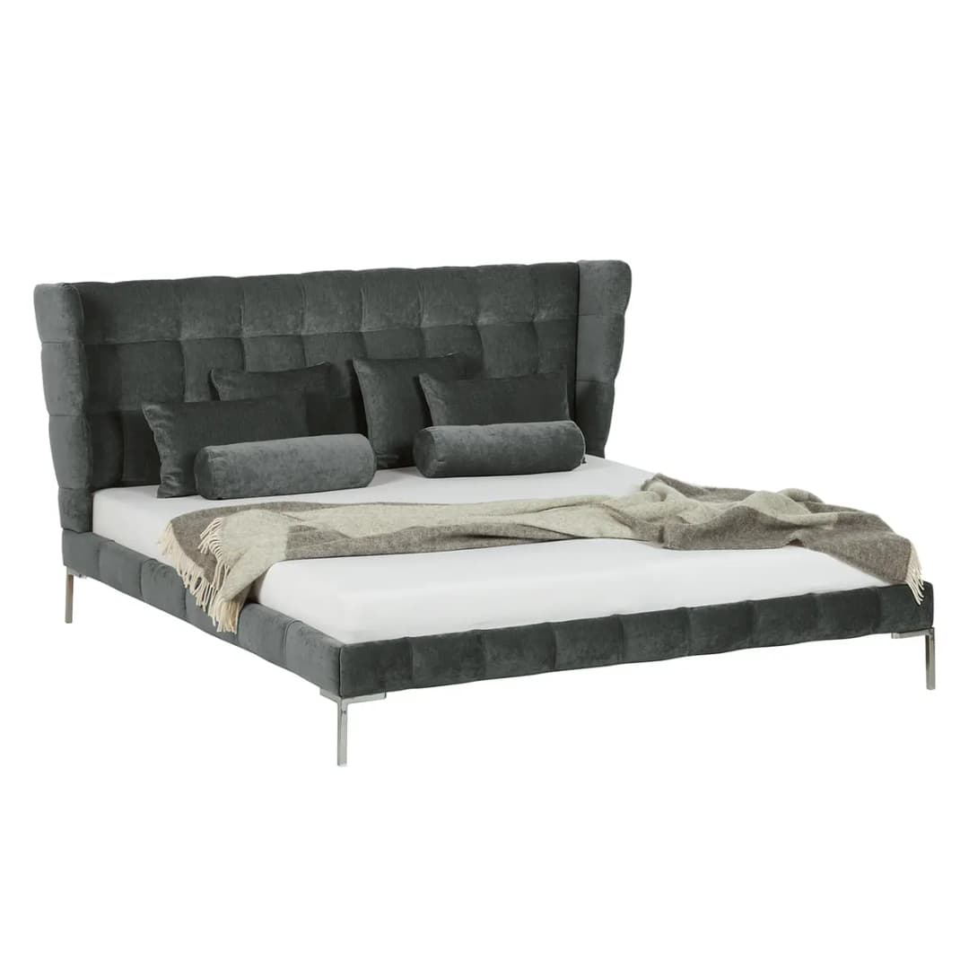 Polsterbett Neo Samt 140 x 200cm Webstoff Grau/Anthrazit | Grau