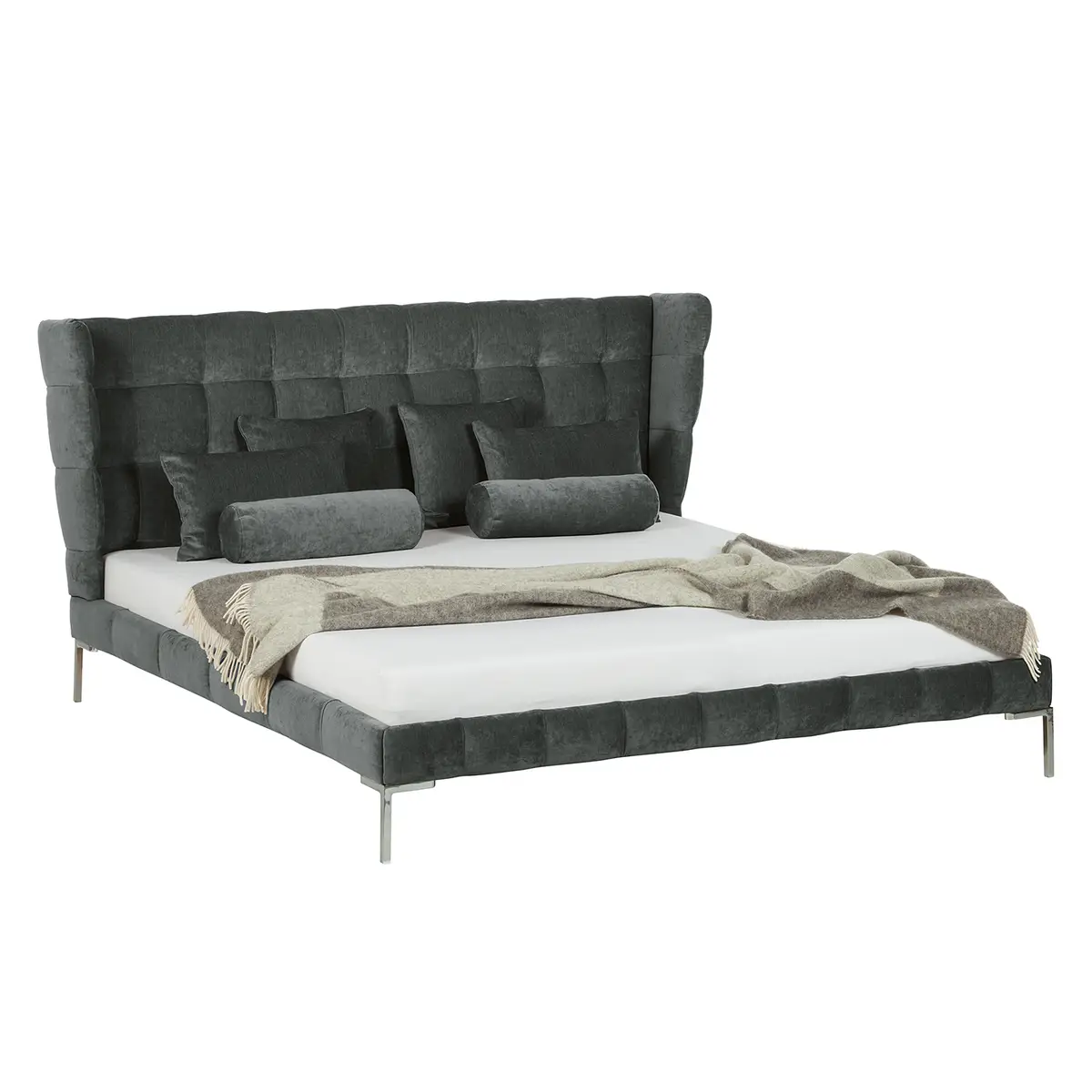 Polsterbett Neo Samt 140 x 200cm Webstoff Grau/Anthrazit | Grau