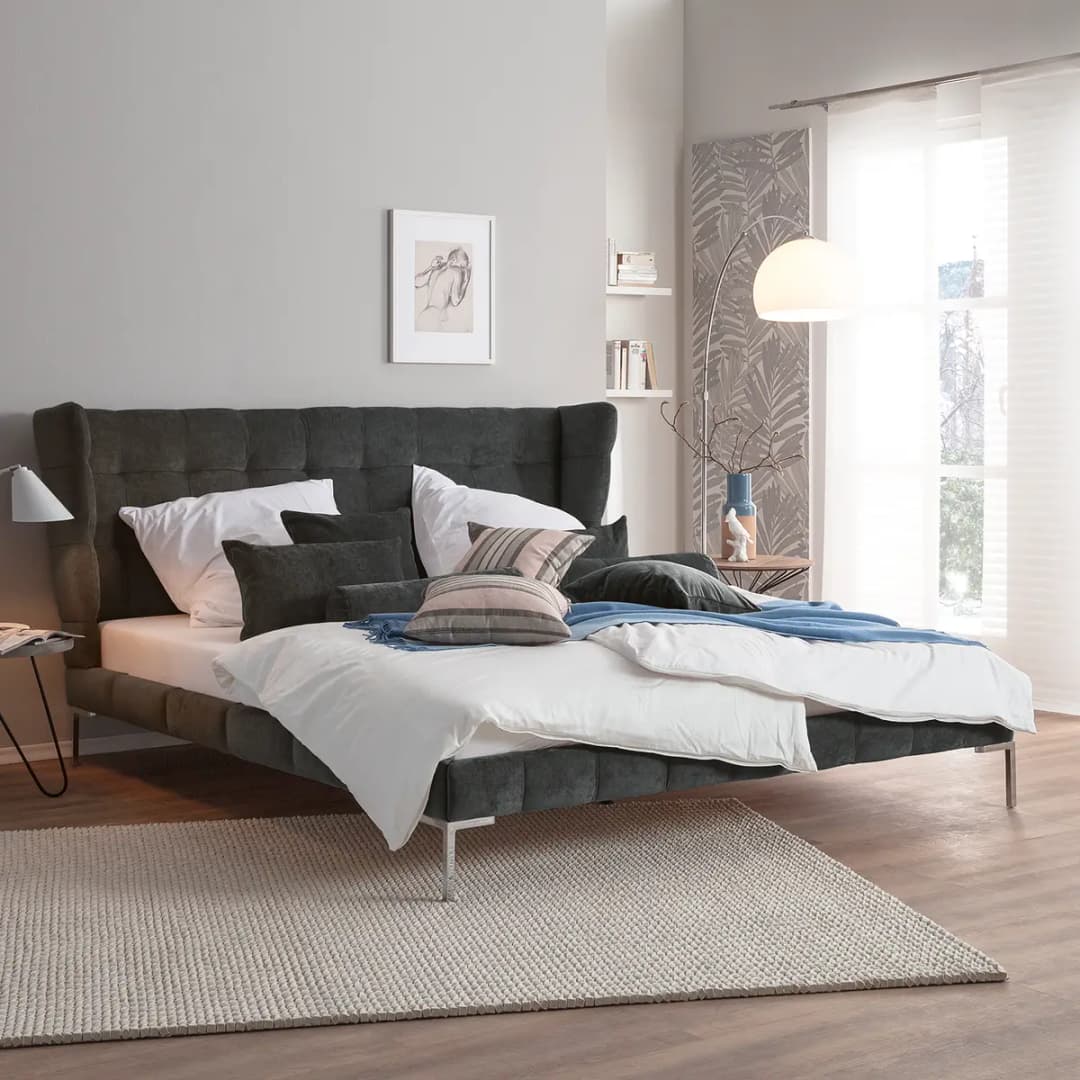 Polsterbett Neo Samt 140 x 200cm Webstoff Grau/Anthrazit | Grau