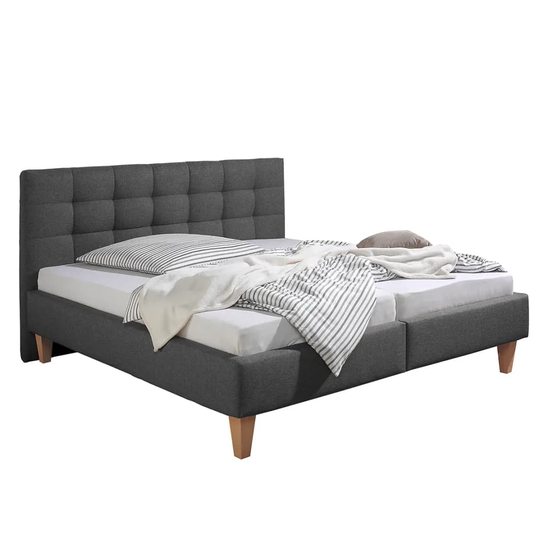 Polsterbett Stensborg 200 x 200cm Strukturstoff Grau/Anthrazit