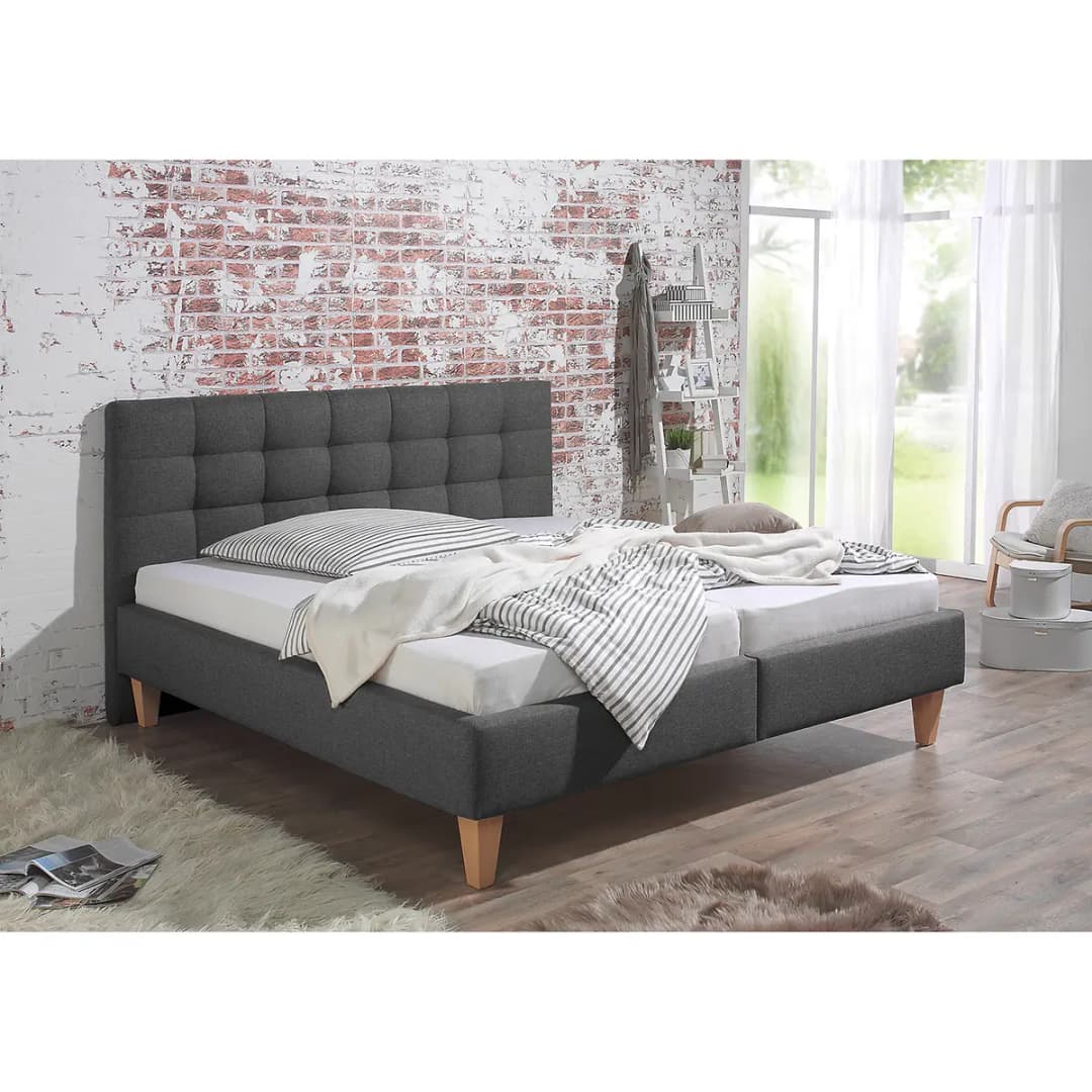 Polsterbett Stensborg 200 x 200cm Strukturstoff Grau/Anthrazit