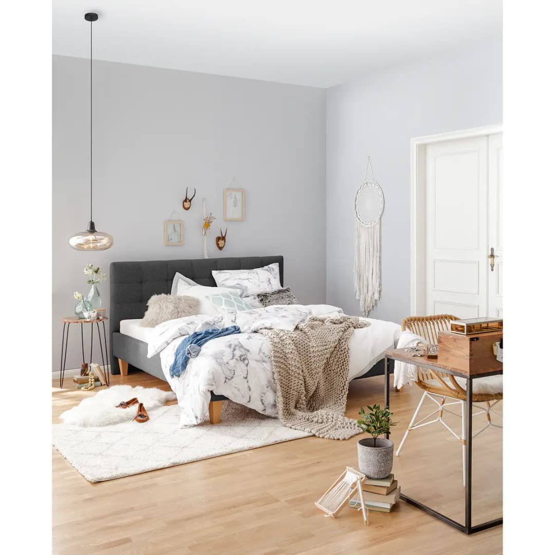 Polsterbett Stensborg 200 x 200cm Strukturstoff Grau/Anthrazit