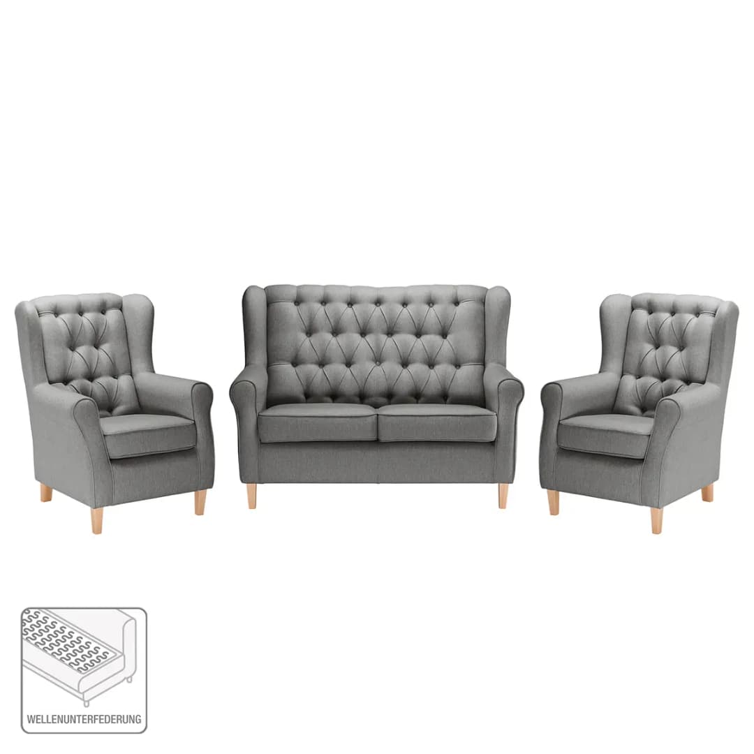 Polstergarnitur 2-1-1 Grau/Grau Webstoff Inas | Grau