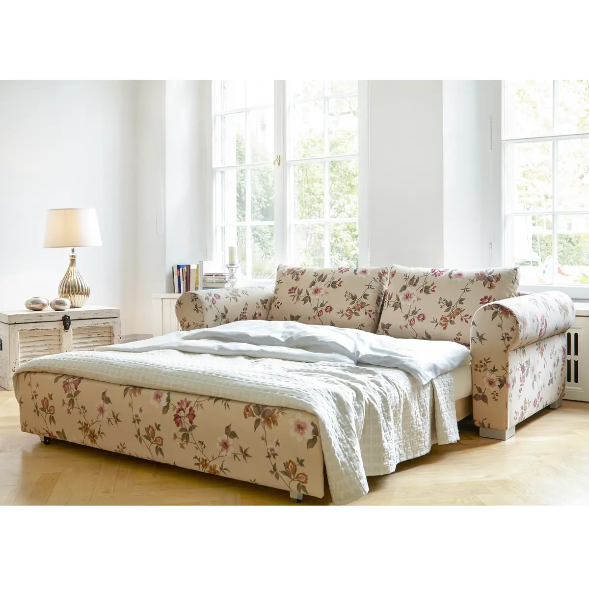 Schlafsofa Basic Country Beige/Beige/Rosa Webstoff Fedra 184cm