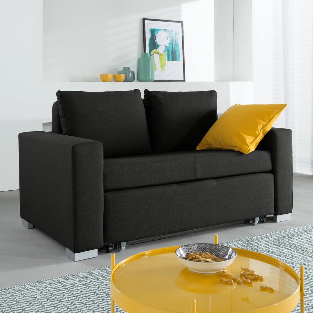 Schlafsofa Basic Schwarz/Schwarz Stoff Doran 153cm mit Schlaffunktion