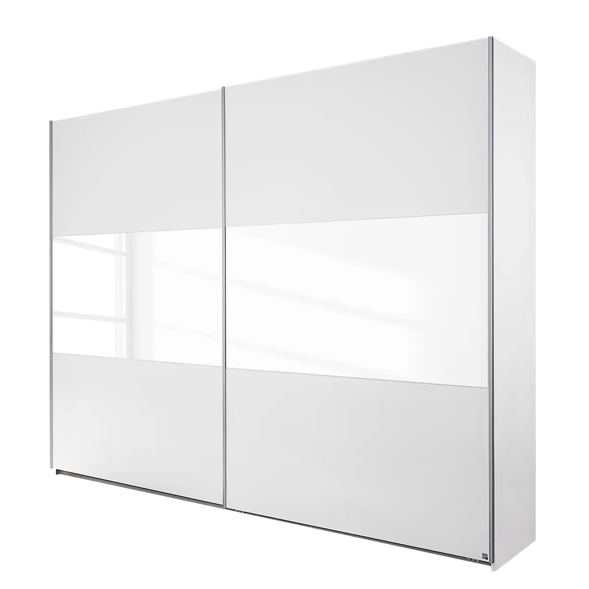Schwebetürenschrank Loriga 261cm Weiß/Alpinweiß/Glas Weiß | Weiß
