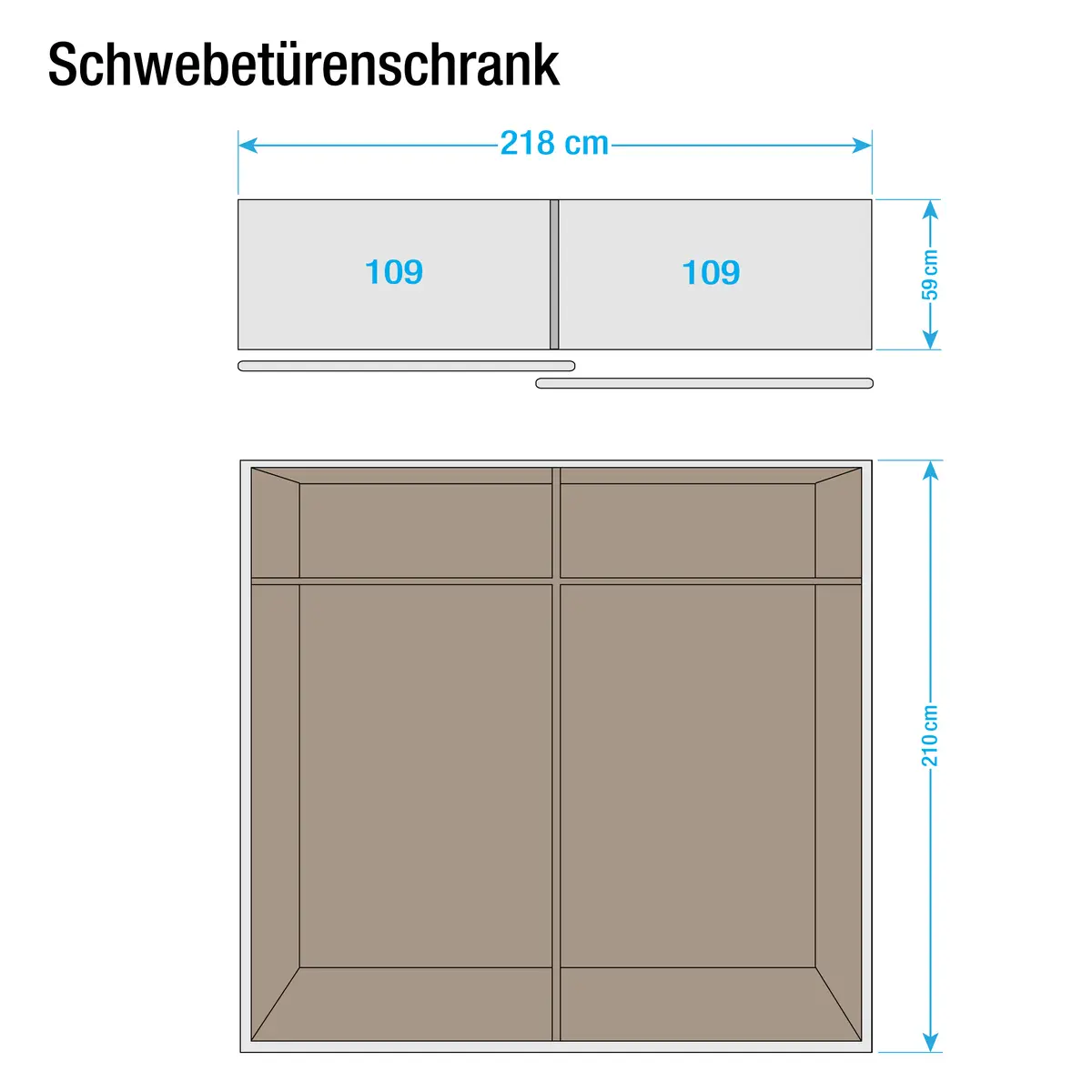 Schwebetürenschrank Loriga 218cm | Schwarz