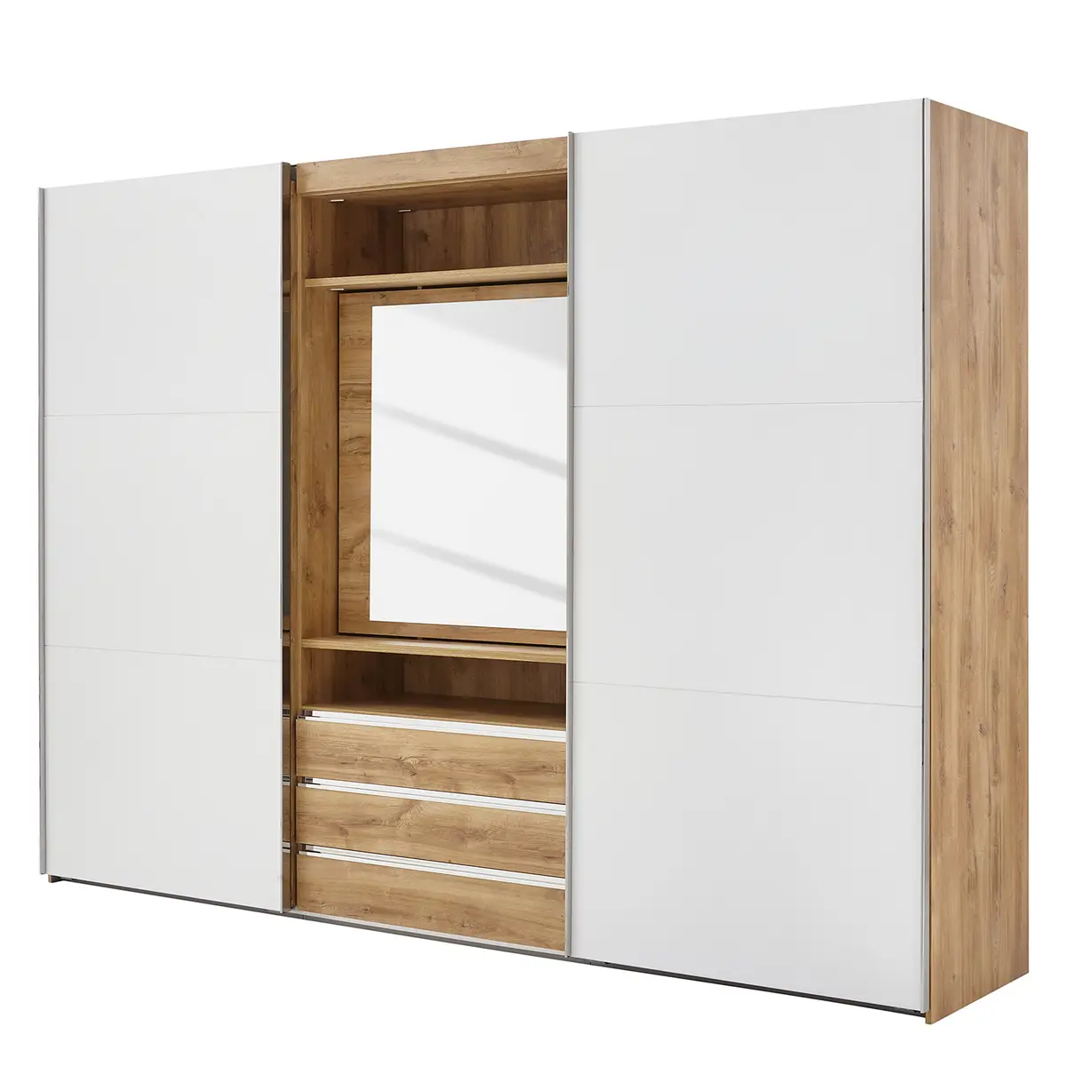 Schwebetürenschrank I 236cm Weiß/Beige | Mehrfarbig