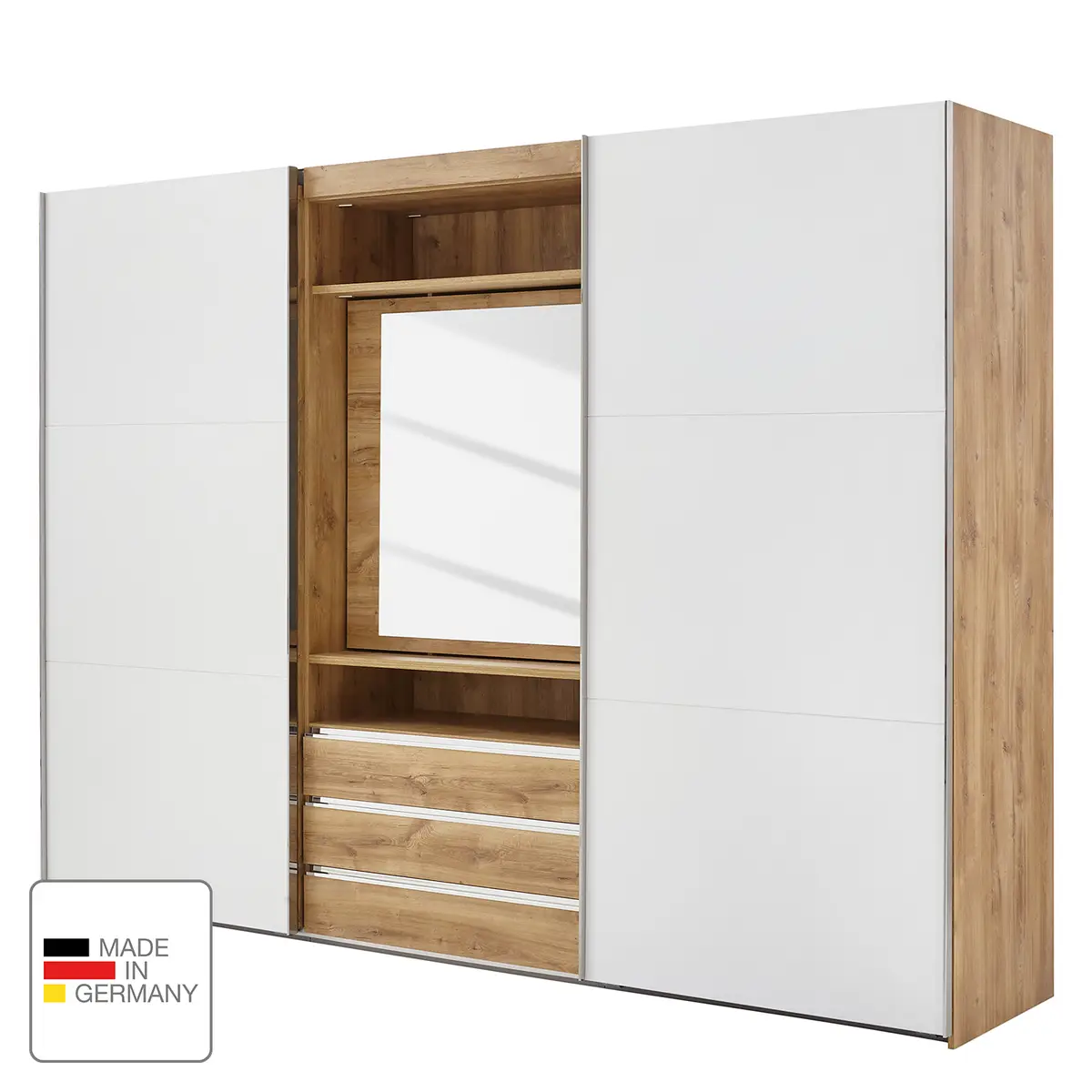 Schwebetürenschrank I 236cm Weiß/Beige | Mehrfarbig