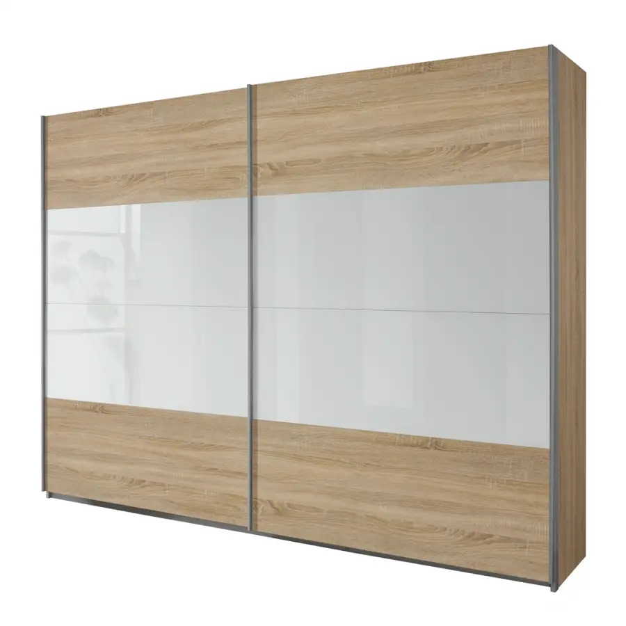 Schwebetürenschrank I 271 x 210cm Beige/Eiche Sonoma Dekor/Weiß