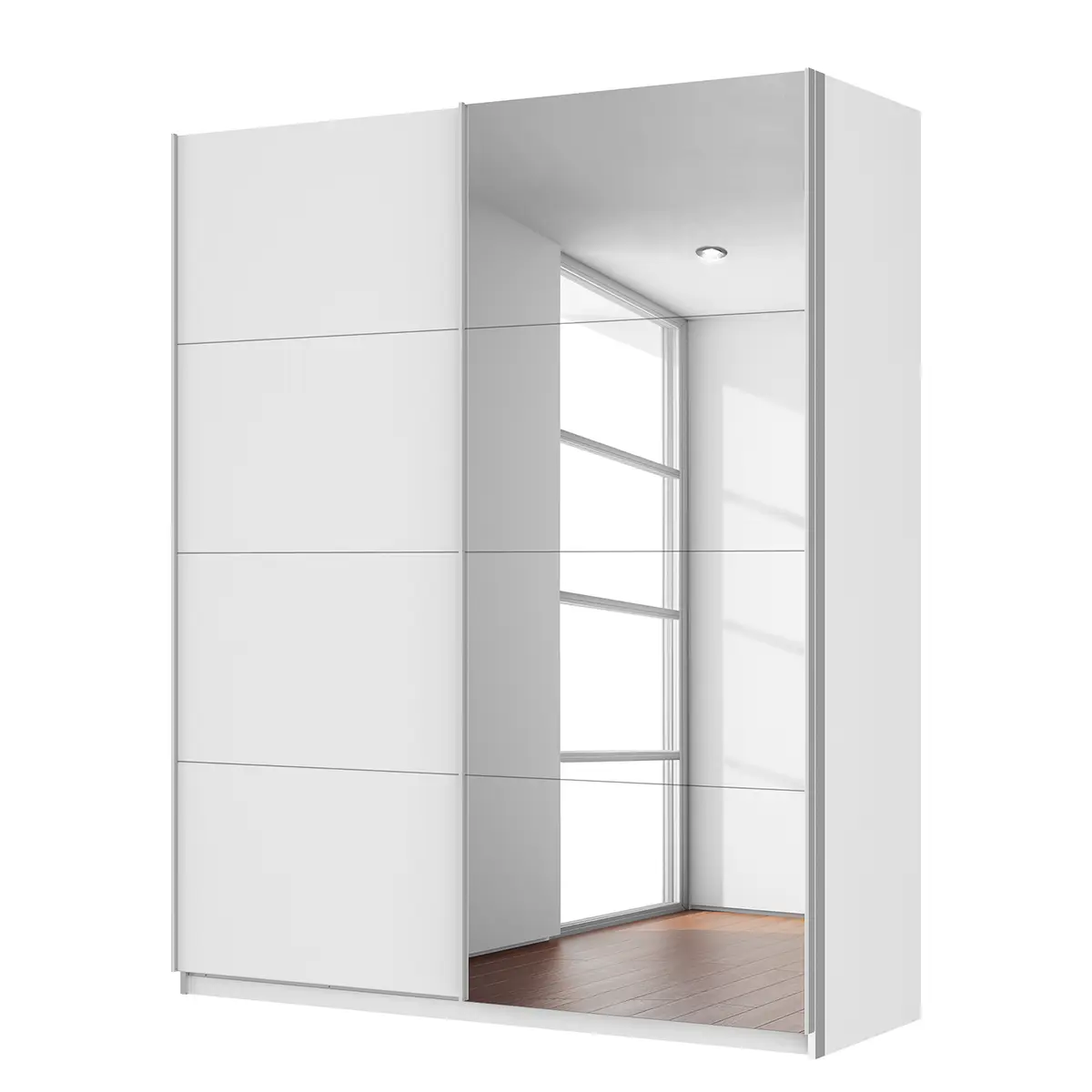 Schwebetürenschrank mit Spiegel | Weiß