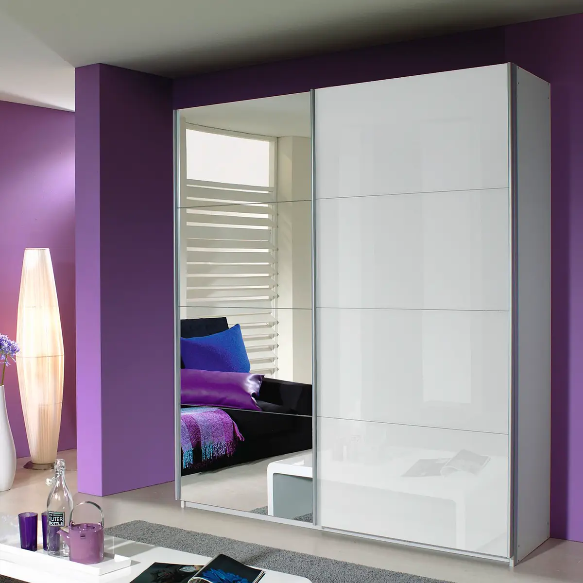Schwebetürenschrank Spiegel | Weiß