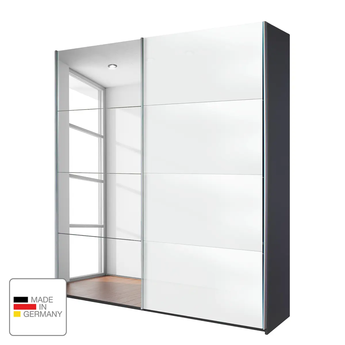 Schwebetürenschrank Spiegel | Grau