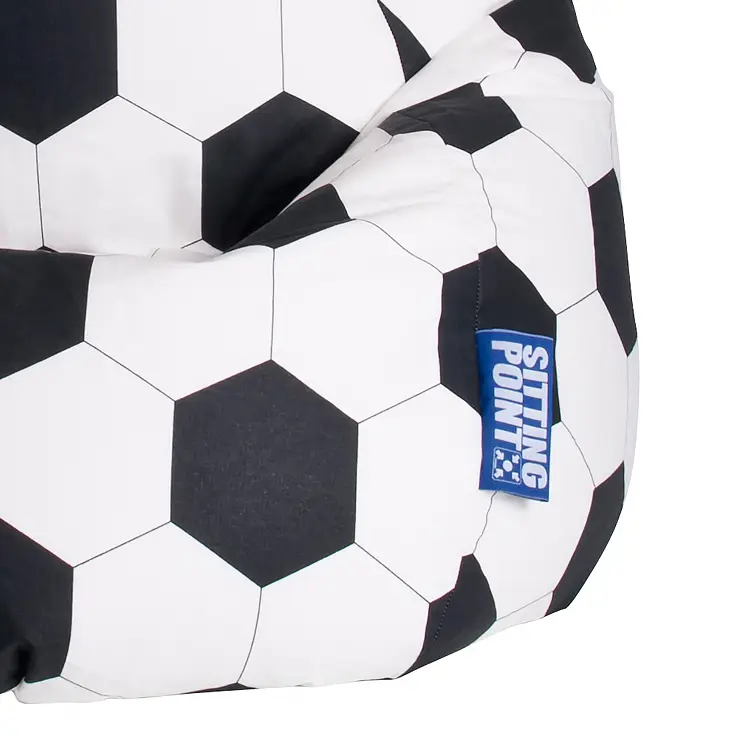home24 Sitzsack Bean Bag Fussball Weiß/Weiß/Schwarz Webstoff 110cm