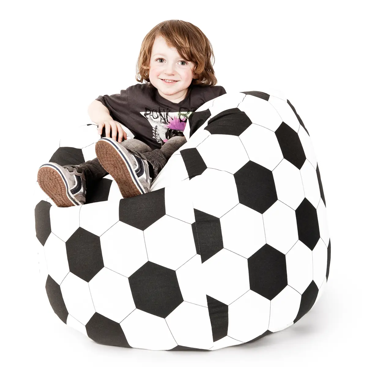 home24 Sitzsack Bean Bag Fussball Weiß/Weiß/Schwarz Webstoff 110cm