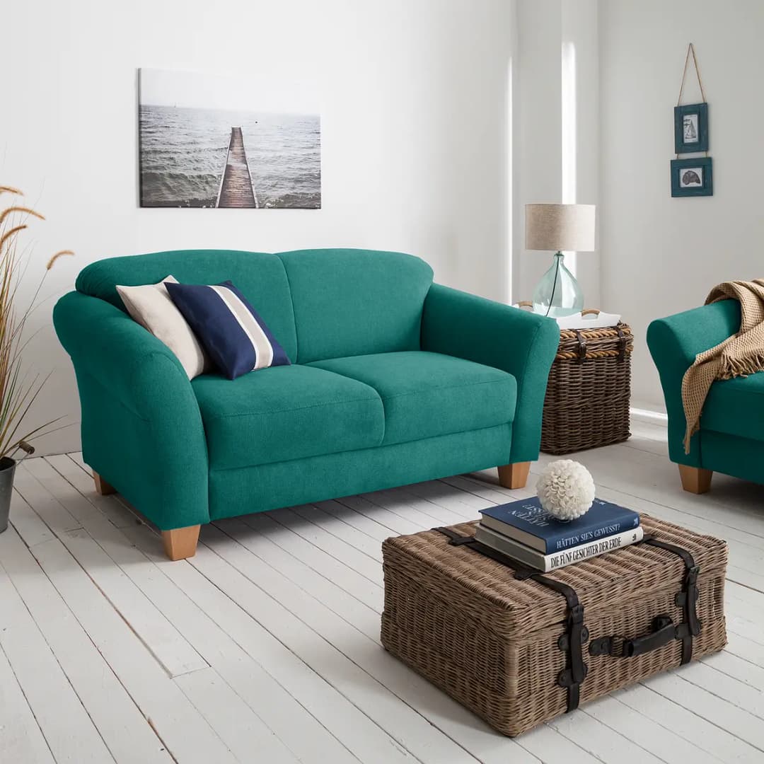 Sofa 2-Sitzer Webstoff Blau/Petrol | Blau
