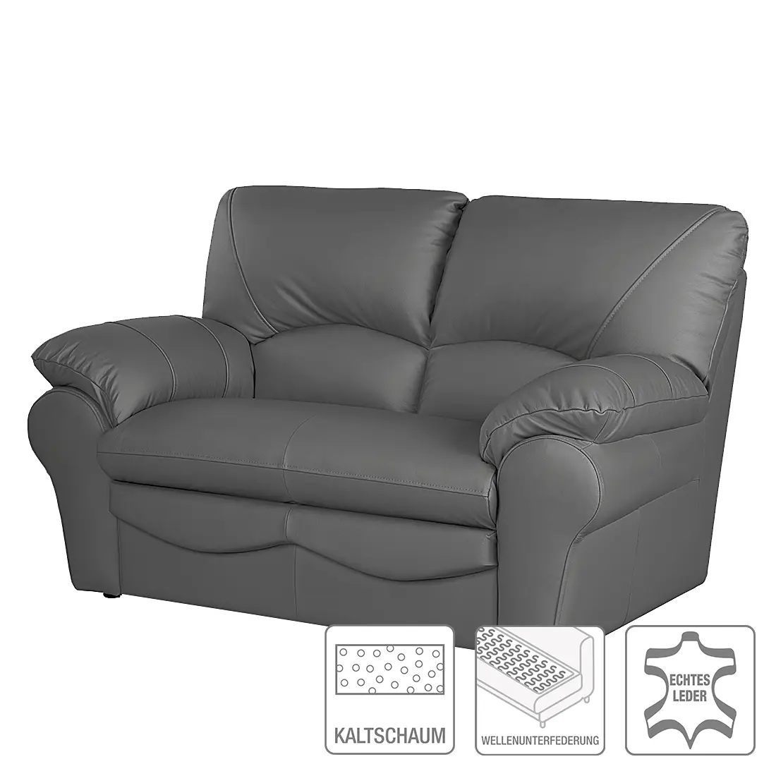 2-Sitzer Sofa Echtleder Grau/Anthrazit | Grau