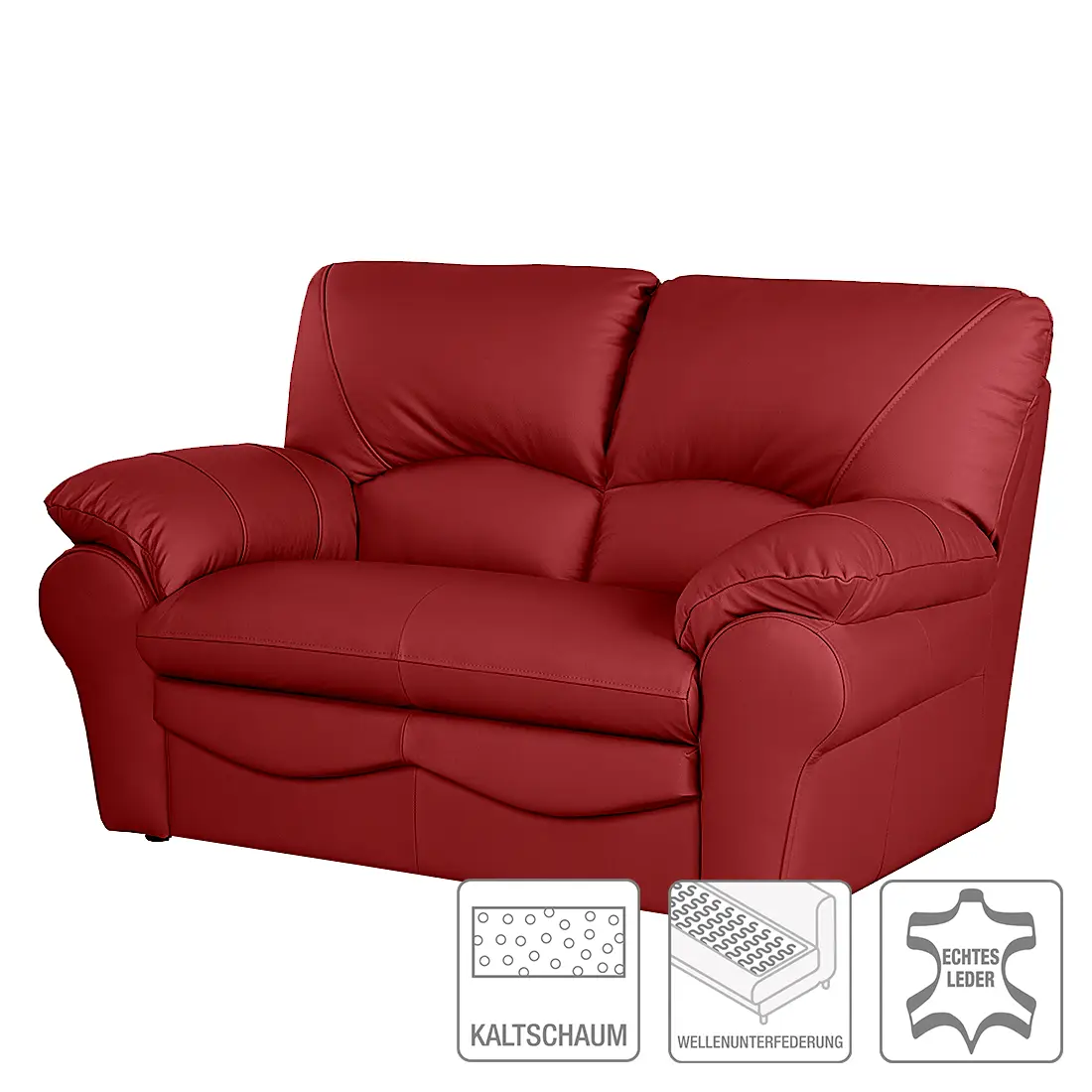 2-Sitzer Sofa Echtleder Rot/Rot Echtleder Mabel | Rot