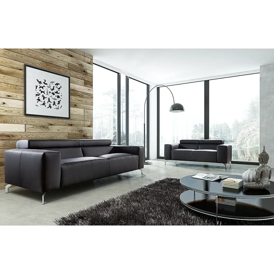 Sofa 2,5-Sitzer Echtleder Schwarz | Schwarz