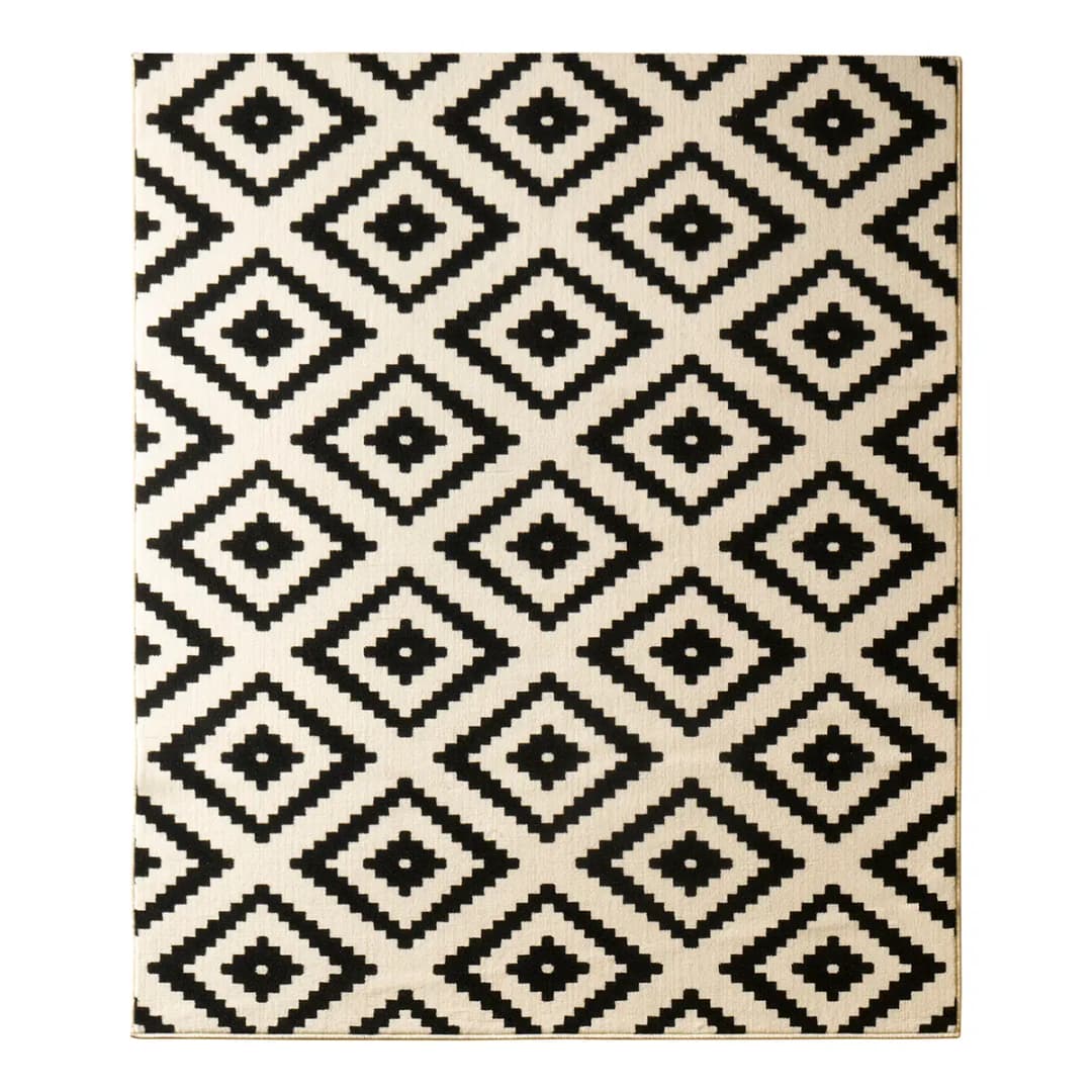 Teppich Raute Schwarz/Beige/Schwarz 80 x 200cm | Mehrfarbig