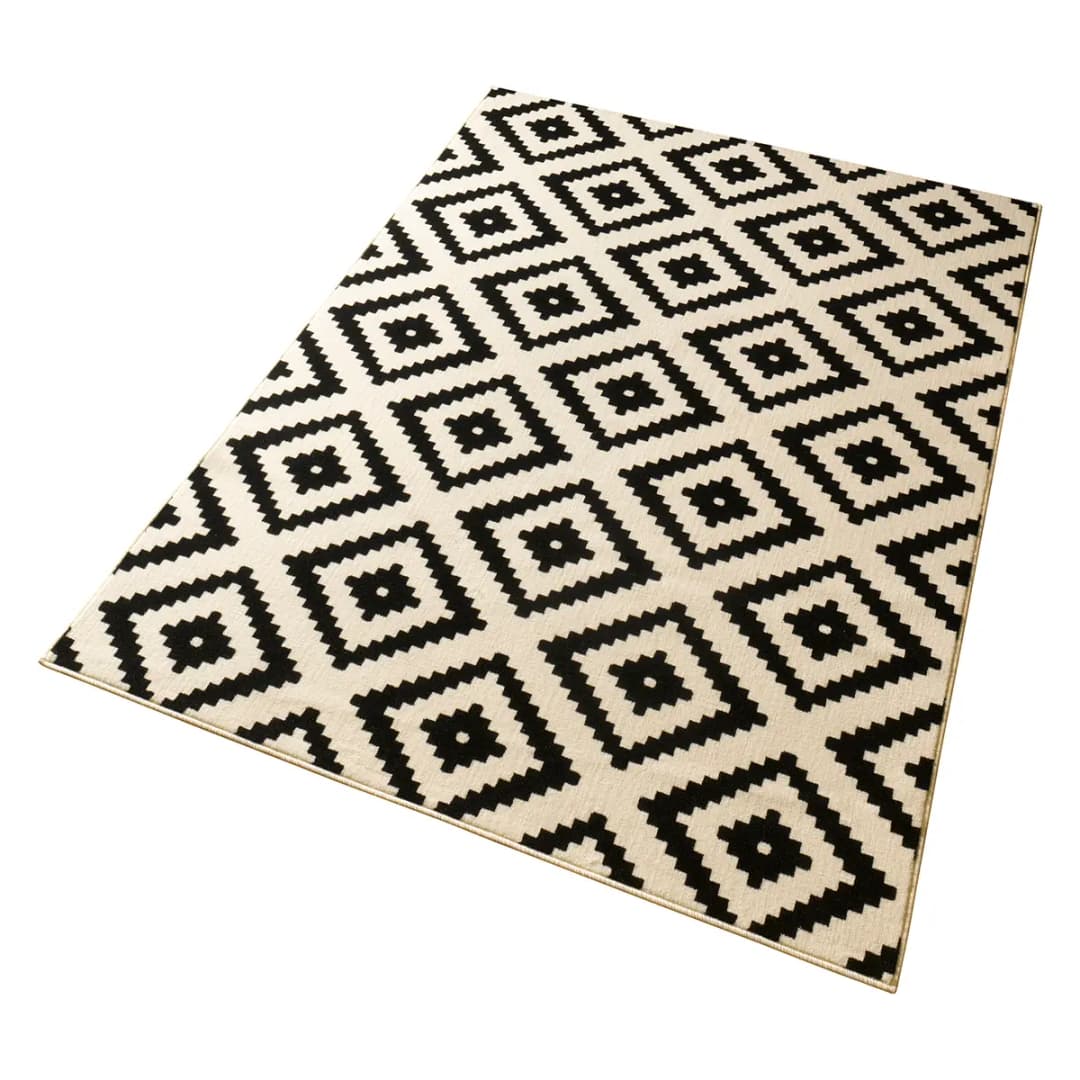 Teppich Raute Schwarz/Beige/Schwarz 80 x 200cm | Mehrfarbig