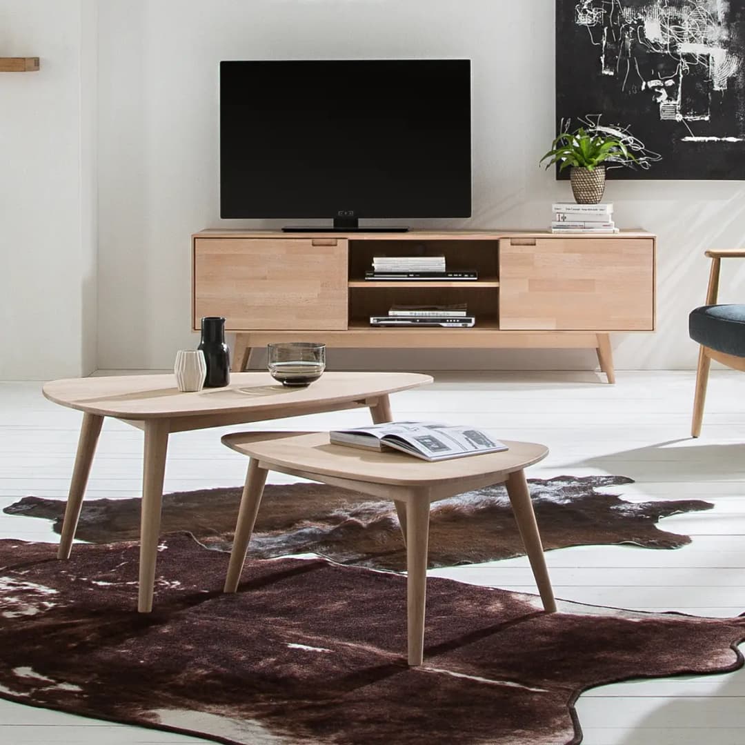 Massiver Couchtisch 90 x 60cm Beige/Buche Weißöl | Holztöne