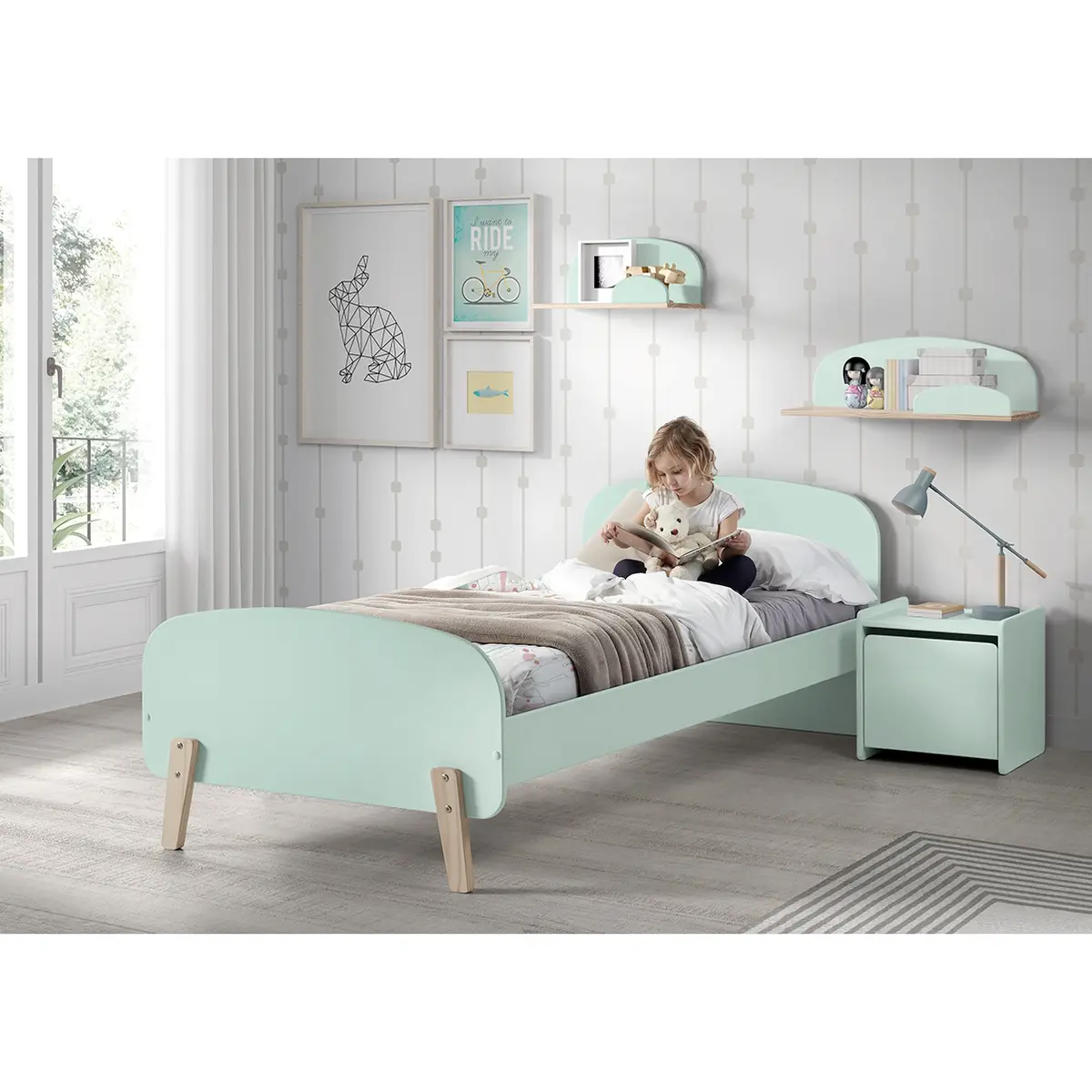 Bett Kiddy inkl. Lattenrost 90 x 200cm Blau/Mint | Grün