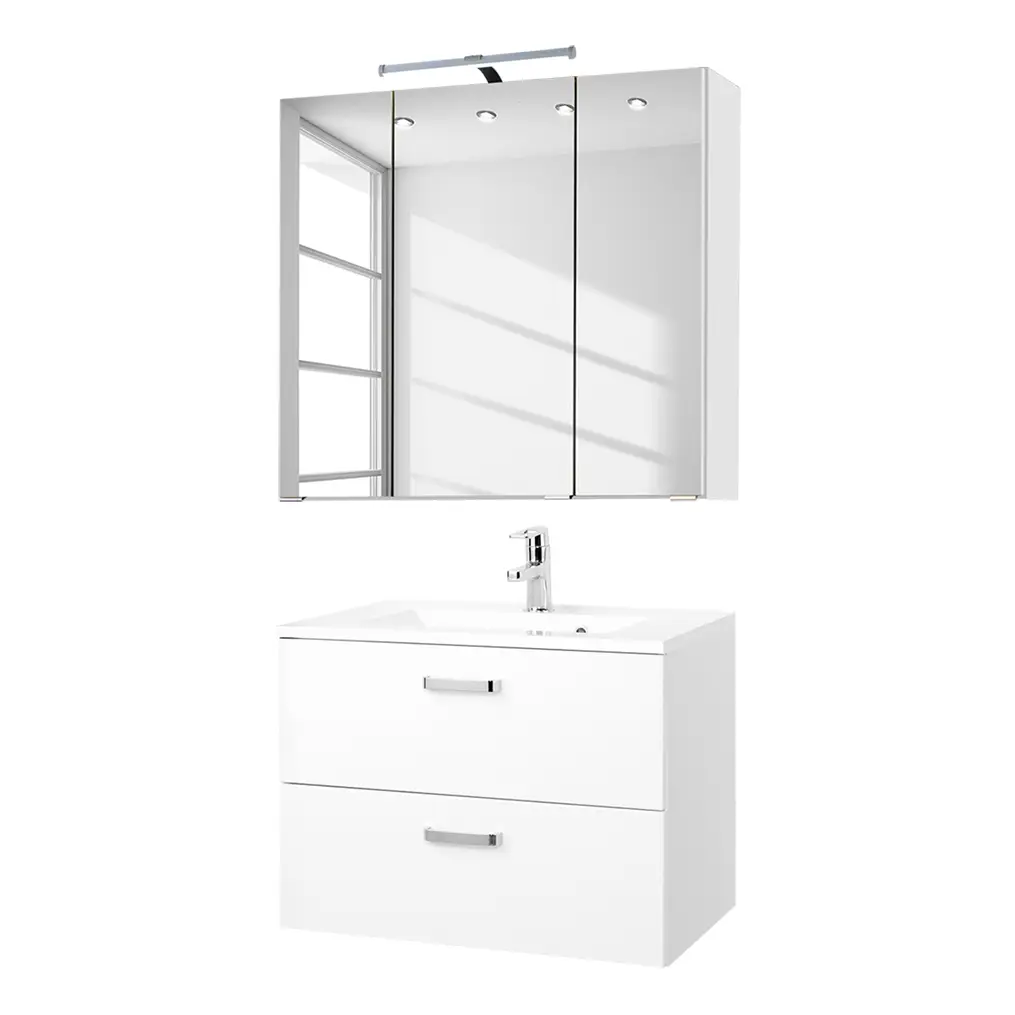 Badezimmerset 2-teilig 60cm Weiß/Hochglanz Weiß/Weiß | Weiß
