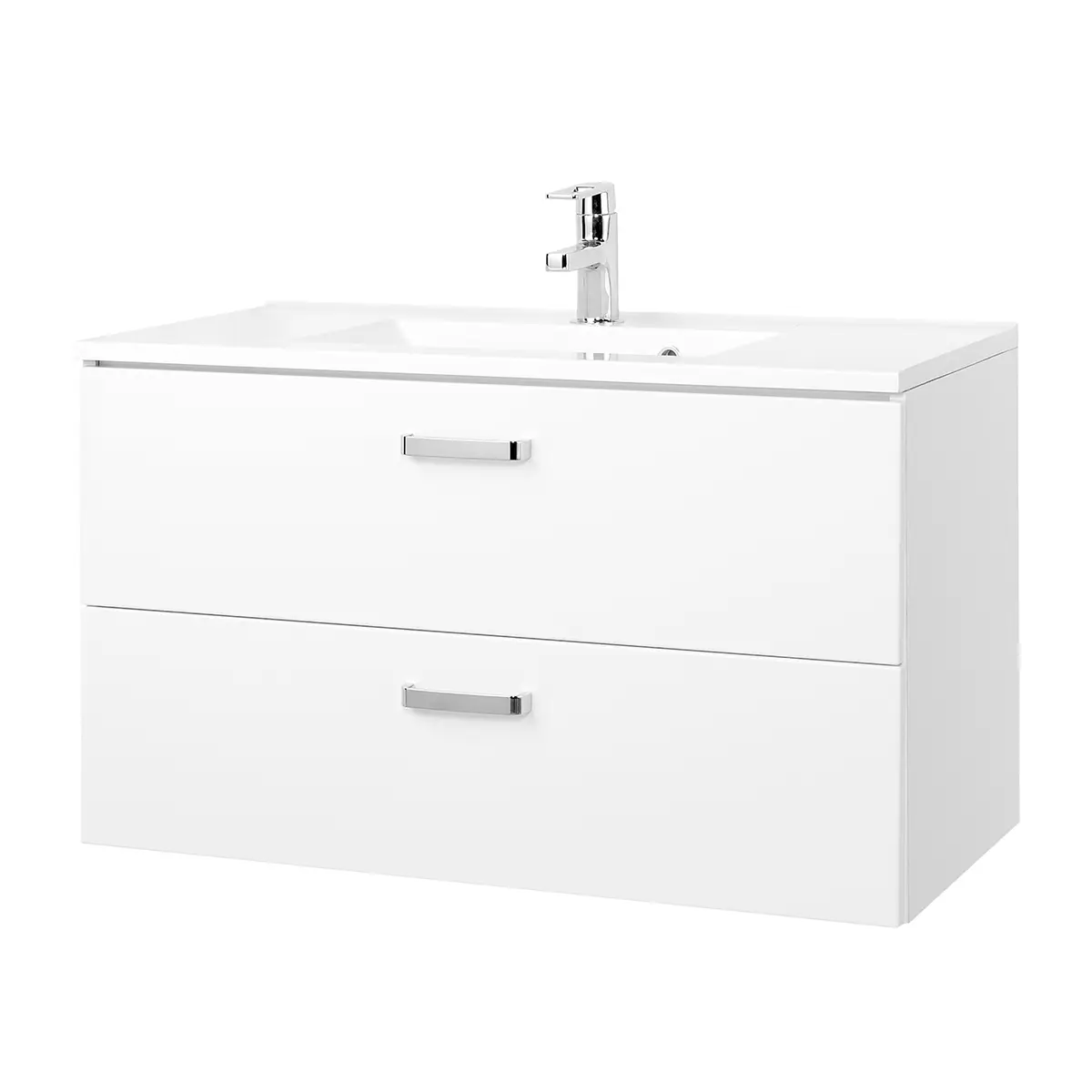 Badezimmerset 2-teilig 90cm Weiß/Hochglanz Weiß/Weiß | Weiß