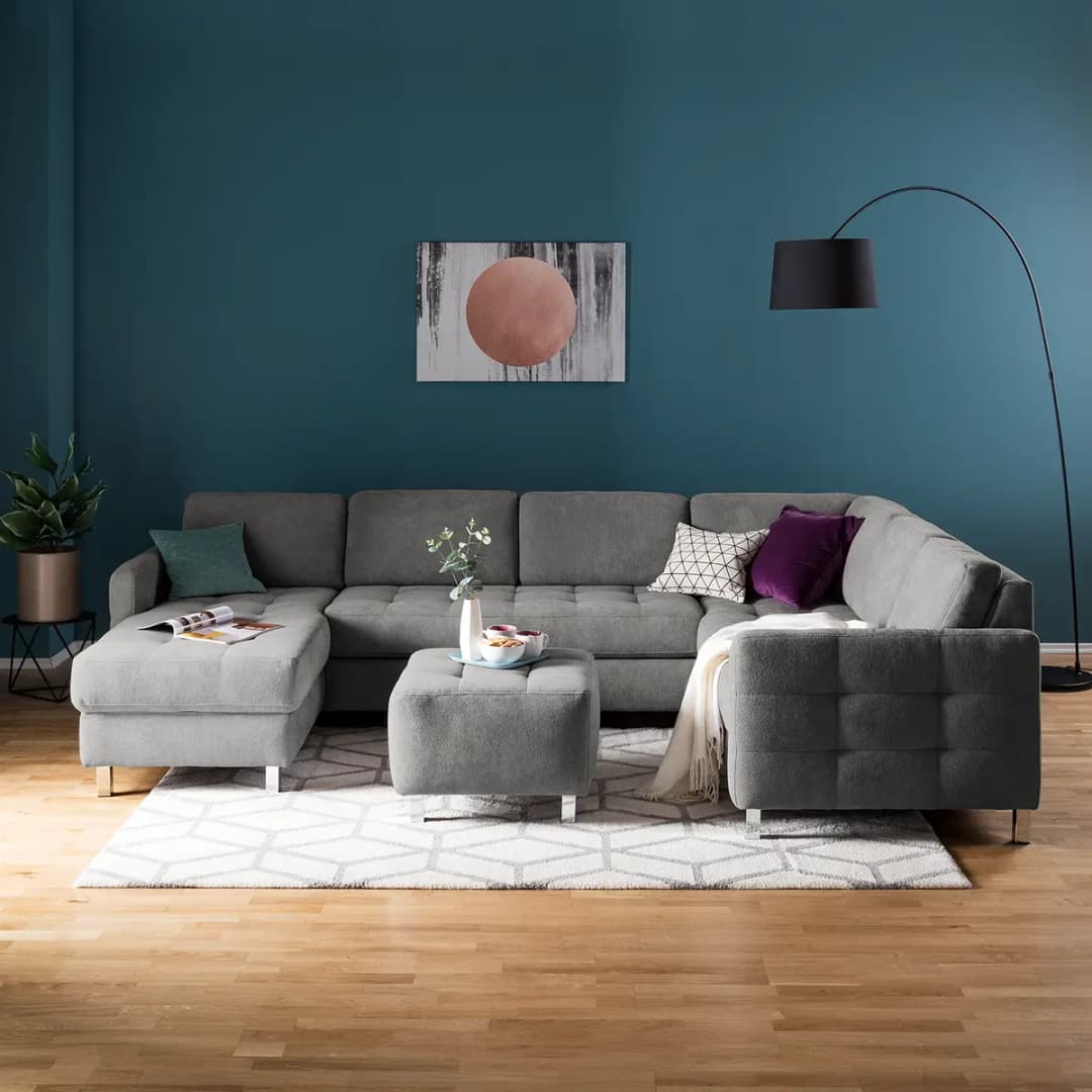 Wohnlandschaft Grau Strukturstoff | Grau