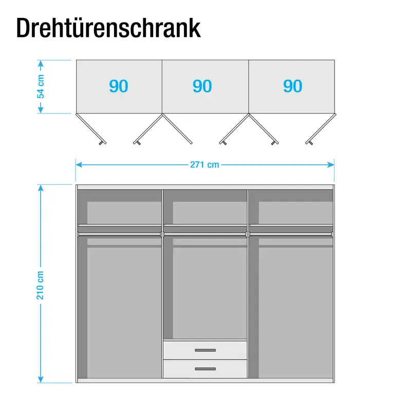 Drehtürenschrank Passau 271cm Weiß | Weiß