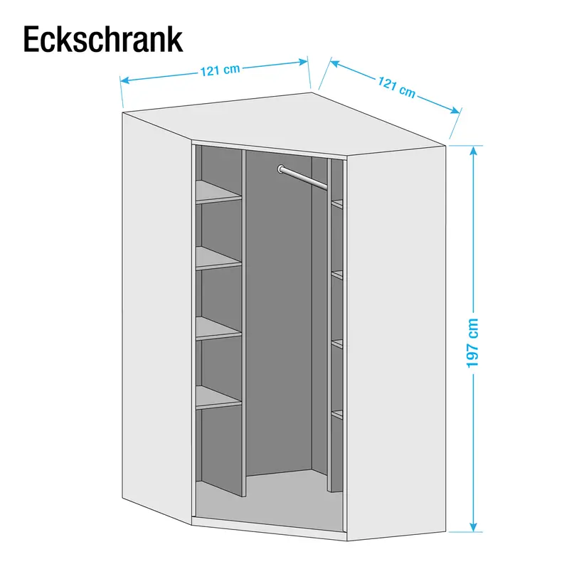 Eckschrank I 197cm Weiß/Hochglanz Weiß/Alpinweiß | Weiß