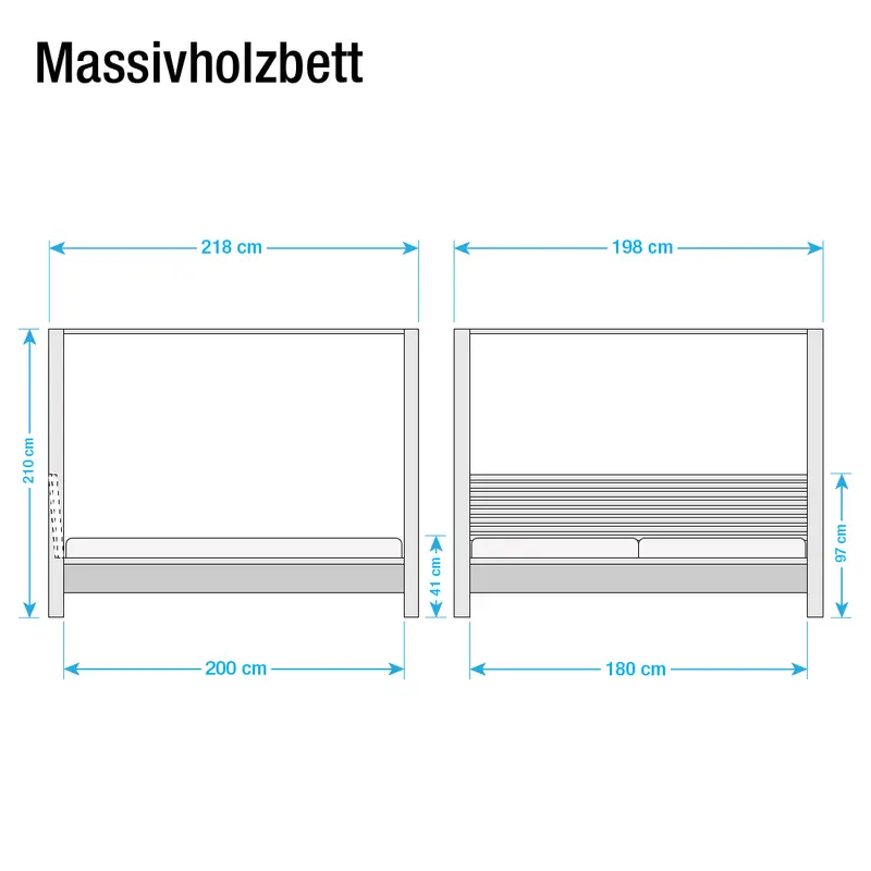 Himmelbett 180 x 200cm Massivholz Eiche, geölt | Braun