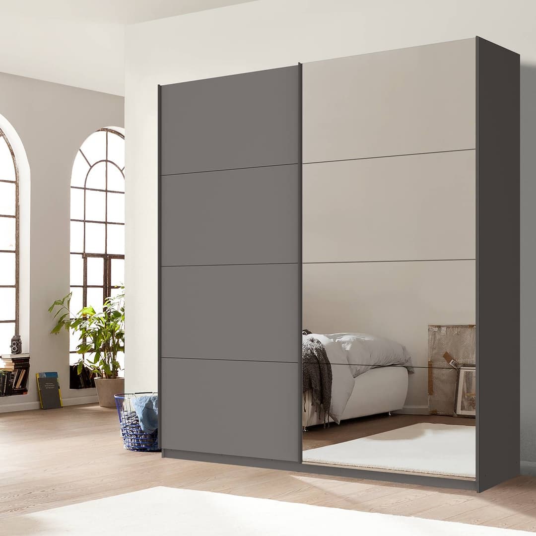 Schwebetürenschrank pure reflect+ 225 x 236cm Blau/Graphit 2 Türen