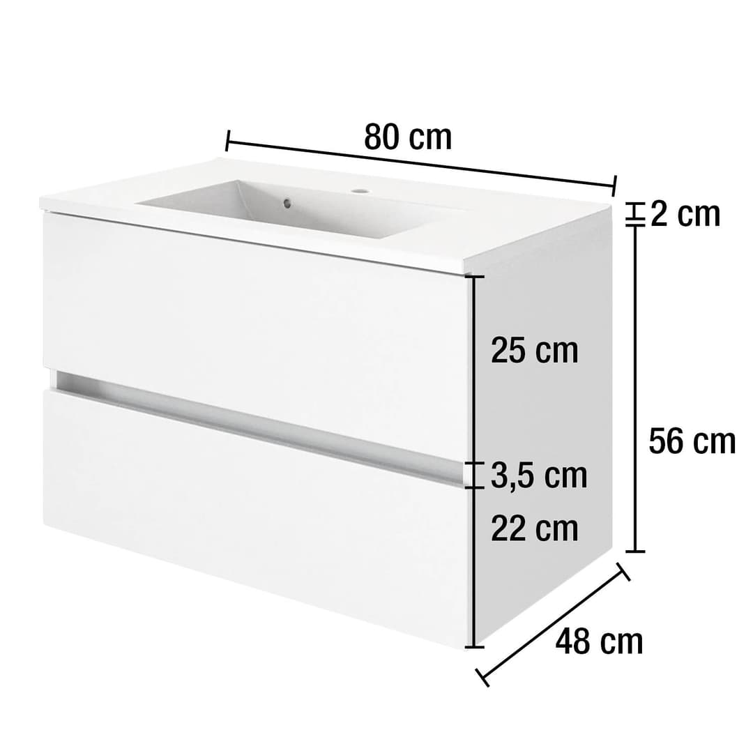home24 Waschtisch Tira 80cm Weiß/Matt Weiß | Weiß