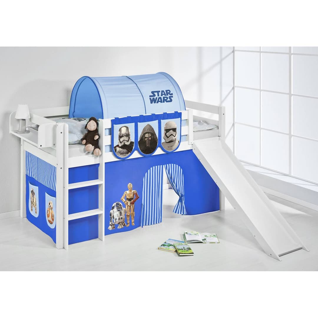 Hochbett Star Wars 90 x 190cm Weiß/Blau mit Rutsche | Mehrfarbig