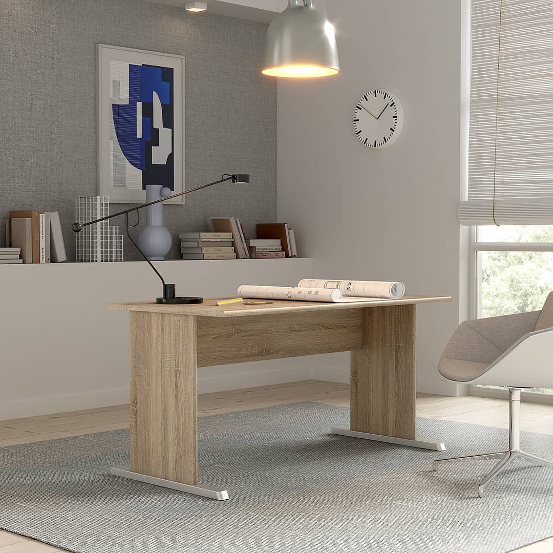 home24 Schreibtisch 144cm Braun/Eiche Sonoma Dekor | Holztöne