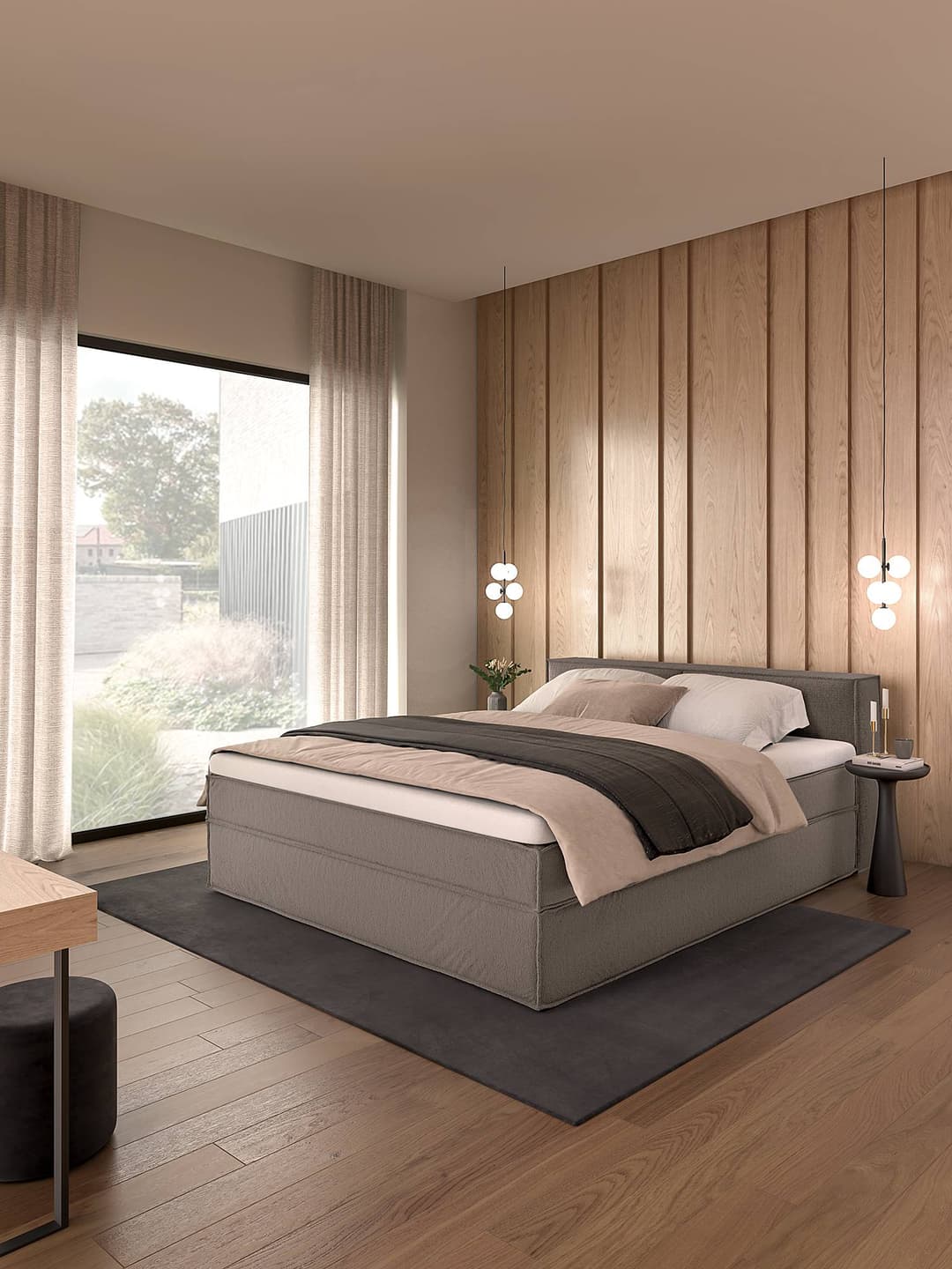 home24 Premium Boxspringbett mit Kopfteil | Grau
