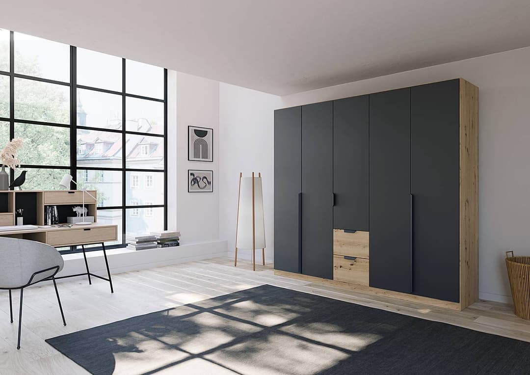 home24 Drehtürenschrank Dark&Wood Schubladen 226cm Grau ohne | Grau