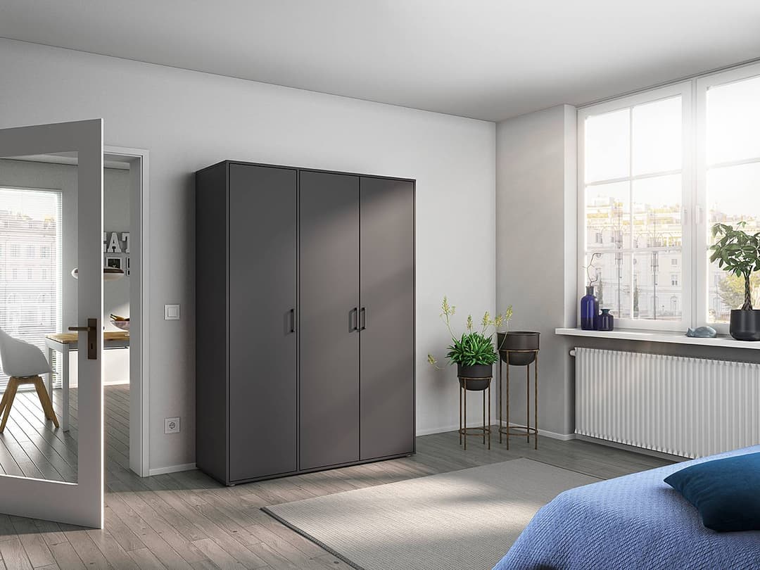 home24 Drehtürenschrank Voyager 140cm Grau/Graumetallic | Grau